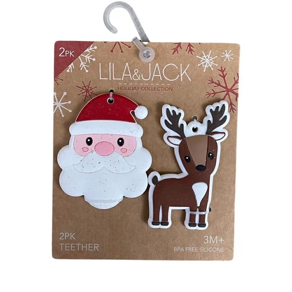 Modern Baby Infant Silicone 2 Pack Teethers Christmas Santa & Reindeer NWT